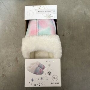 Festive Voice Collections Unisex Kids Tie Dye Slip-On Faux Fur Slippers Sz 13-1